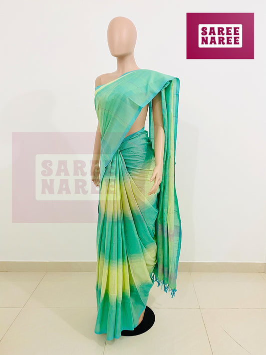 Cotton Bliss Handloom Saree in Aqua Lime Ombre – Saree Naree Sri Lanka