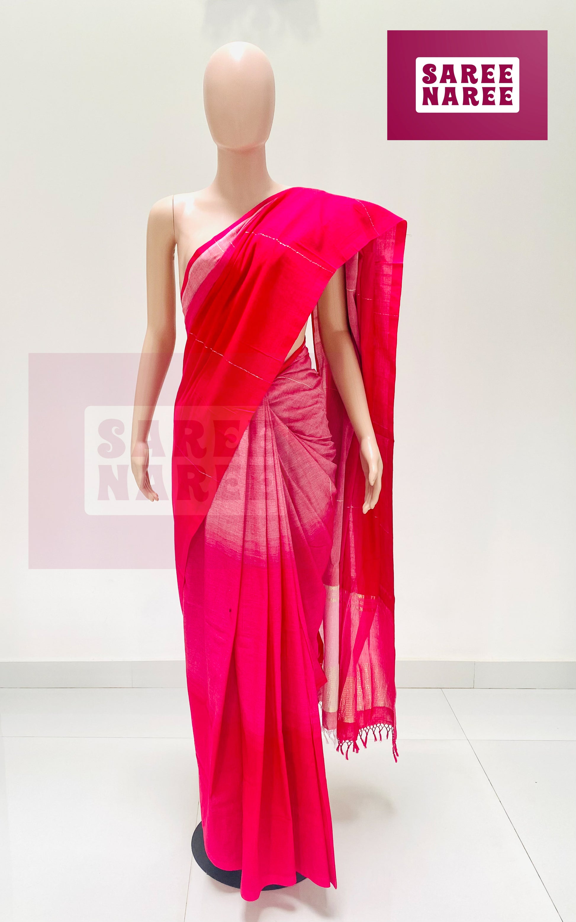 Cotton Bliss Handloom Saree – 100% Pure Cotton in Deep Magenta | Saree Naree Sri Lanka