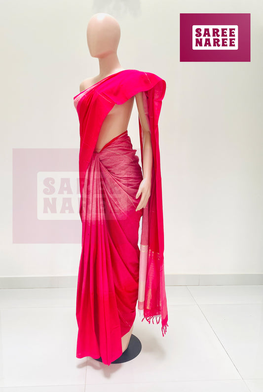 Cotton Bliss Handloom Saree – 100% Pure Cotton in Deep Magenta | Saree Naree Sri Lanka