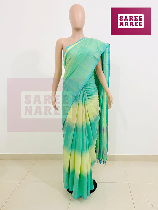 Cotton Bliss Handloom Saree in Aqua Lime Ombre – Saree Naree Sri Lanka