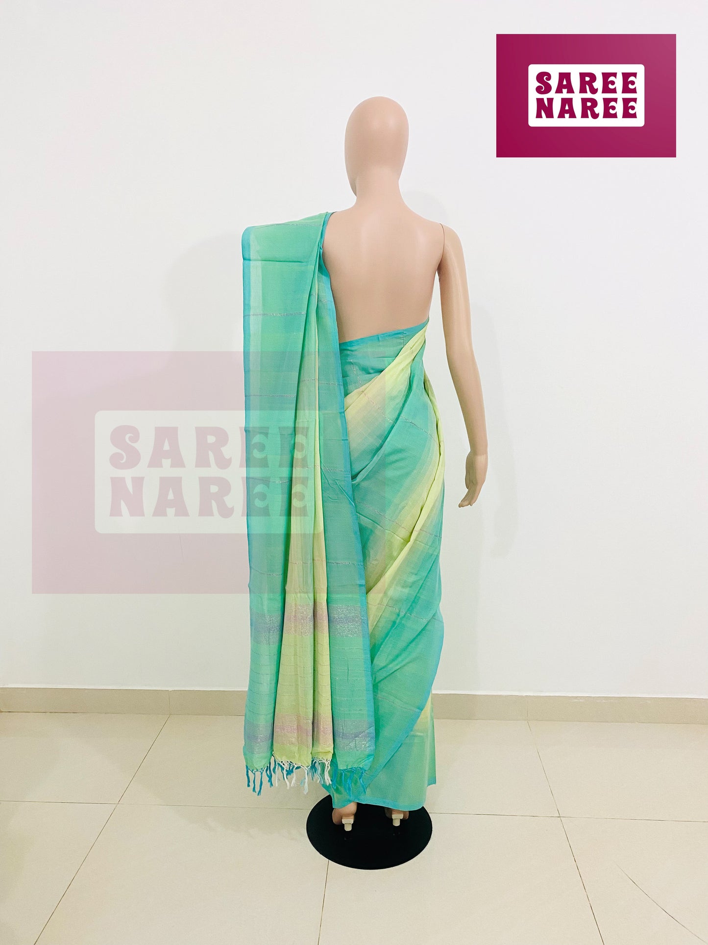 Cotton Bliss Handloom Saree in Aqua Lime Ombre – Saree Naree Sri Lanka