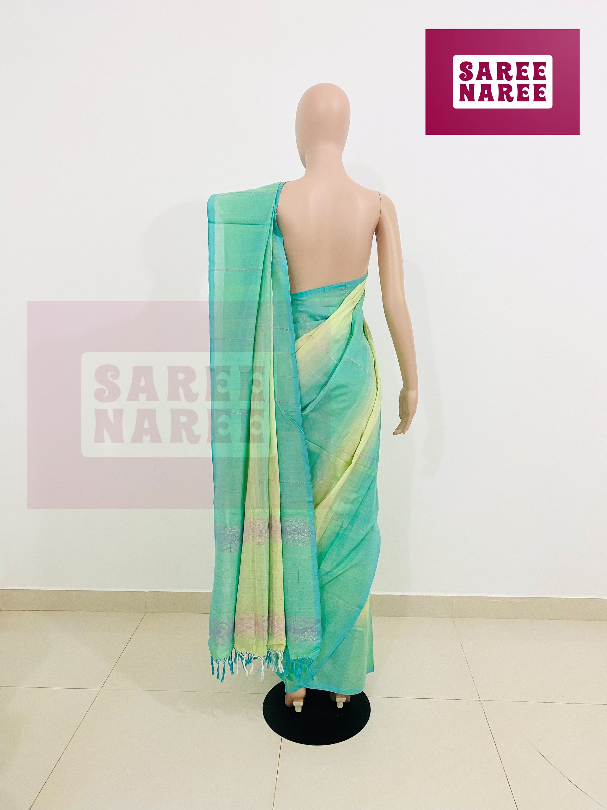 Cotton Bliss Handloom Saree in Aqua Lime Ombre – Saree Naree Sri Lanka