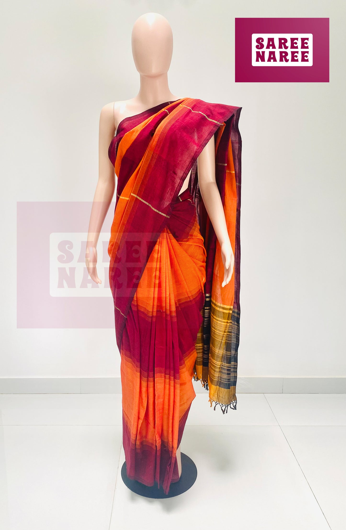Cotton Bliss Handloom Saree in Deep Maroon – Saree Naree Sri Lanka
