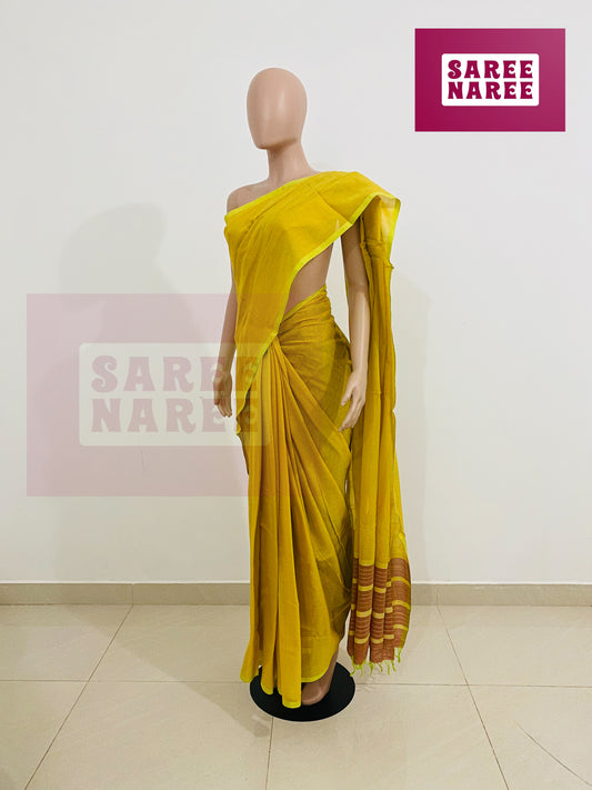 Cotton Bliss Handloom Saree in Yellow Gold – Saree Naree Sri Lanka